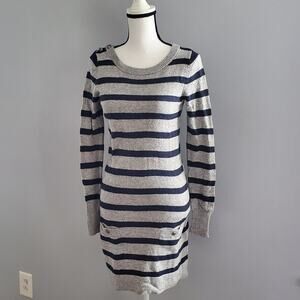 Ruby Moon Gray Blue Striped Tunic Sweater Dress M